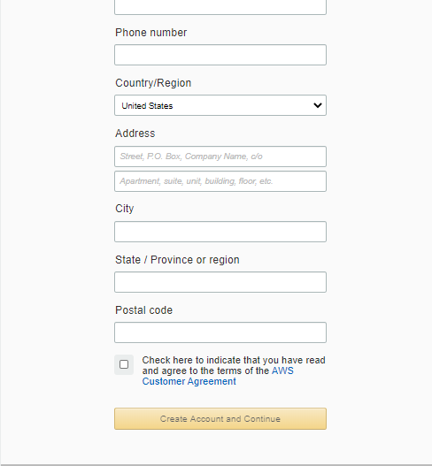AWS Signup form